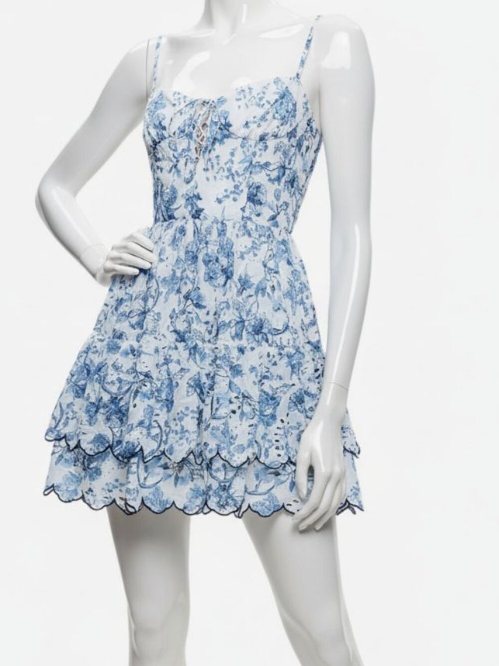 Alice and Olivia Women's Blue White Lace Up Sweetheart Tiered Dress Size 10